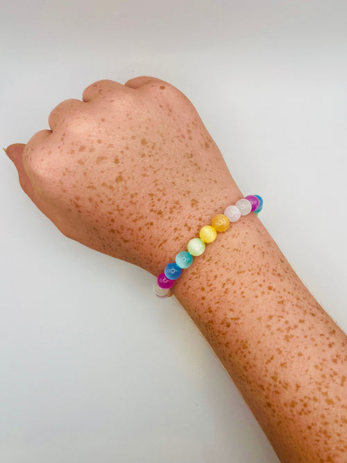 Aura Selenite Rainbow Bracelet- Energy Cleansing